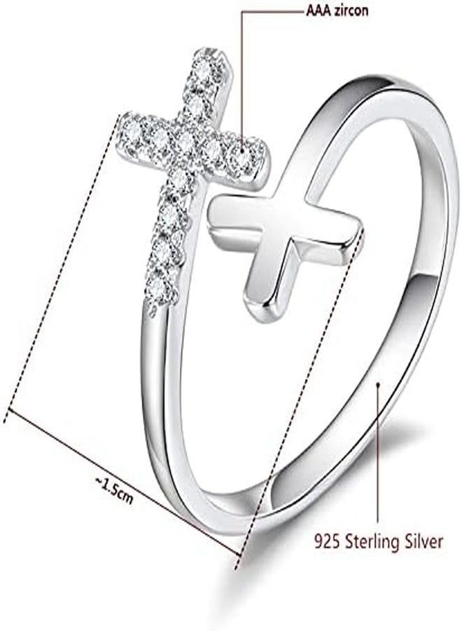 BQfife 925 Sterling Silver Christian Faith Cross Ring for Women, Dainty Inspirational Jewelry Easter Teen Gifts - Image 2